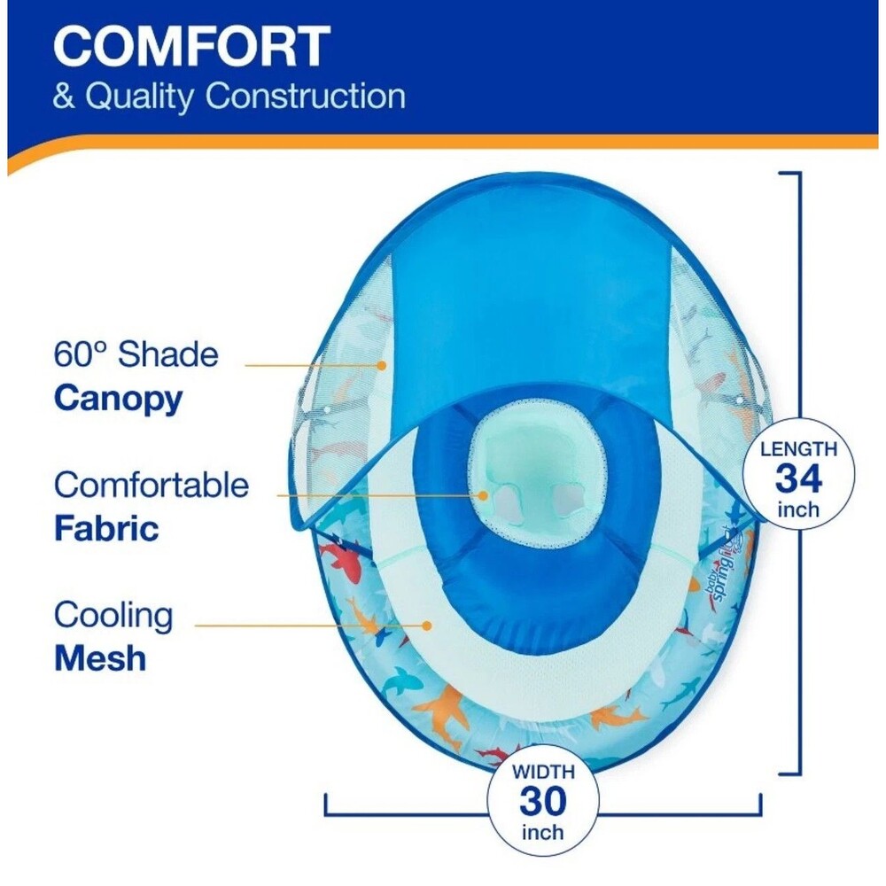 Swimways Premium Baby Spring Float with Sun Canopy Shark Blue